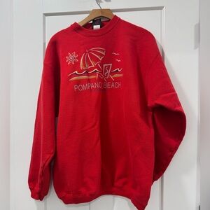Pompano Beach Fort Lauderdale Florida Red Vintage 100% cotton crewneck USA